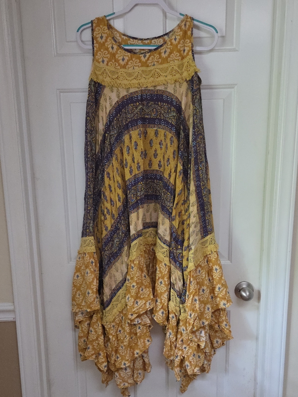 Boho Yellow Patterned Ruffle Hem Midi Skirt